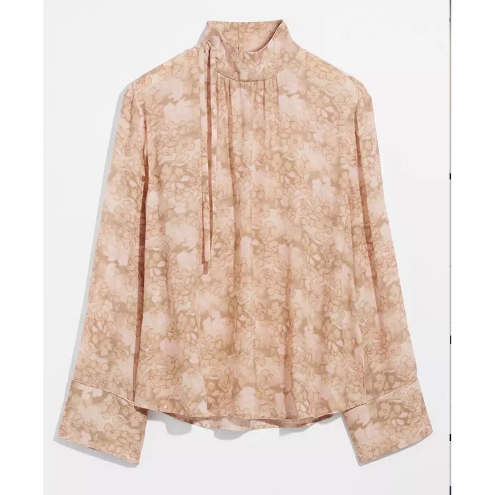 & Other Stories 100% Silk Floral Mock Neck Blouse Paris Atelier Beige‎ Pink Top